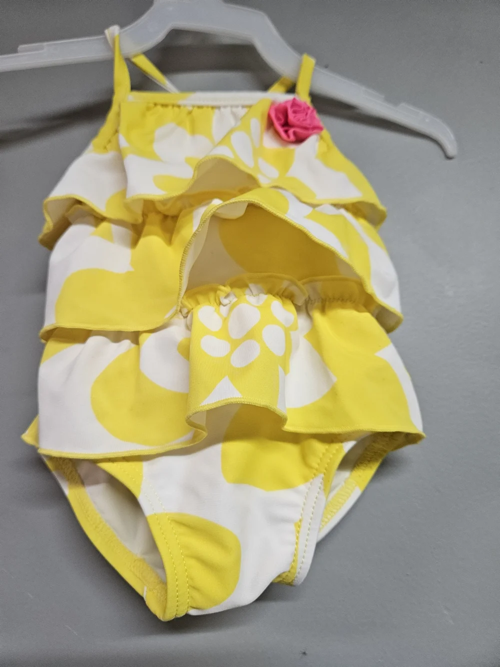 Carter's 3 MonthYellow and White Floral Ruffle One-Piece Swimsuit with Pink Rose